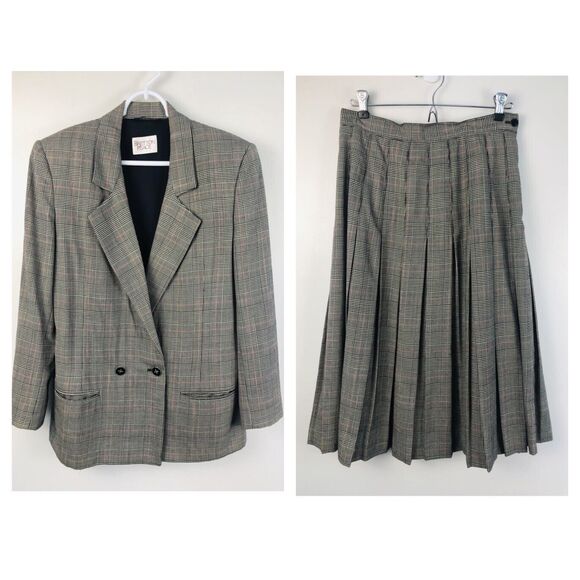 VTG Bretton Place Skirt Suit Womens 8 Gray Tweed Wool Academia 100% Wool Preppy - Picture 1 of 14